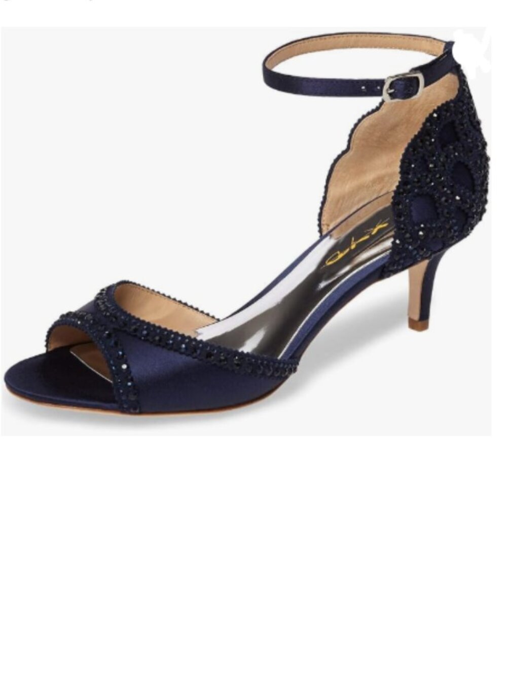 XYD Navy Peep Toe D'Orsay Kitten Heel Rhinestone Ankle Strap Sandals for Wedding